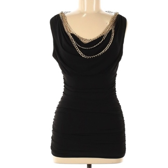 GUESS sleeveless cowl neck multi layer gold chain tank top Medium black - Picture 1 of 6